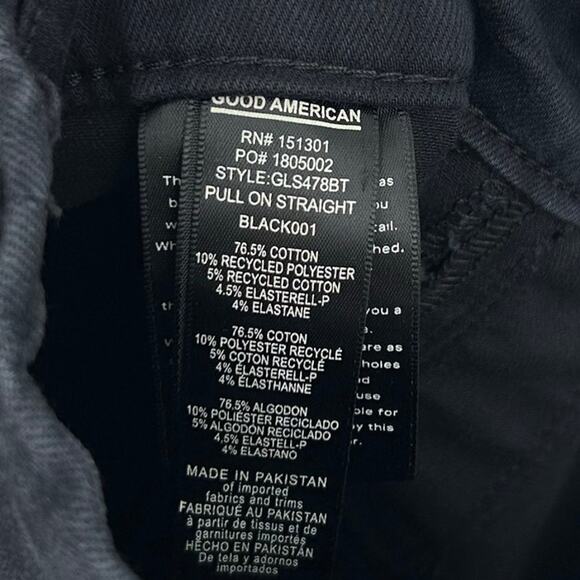 Good American Power Stretch Pull‑On Straight Jeans Black Sculpting Womens Sz S - Picture 7 of 10
